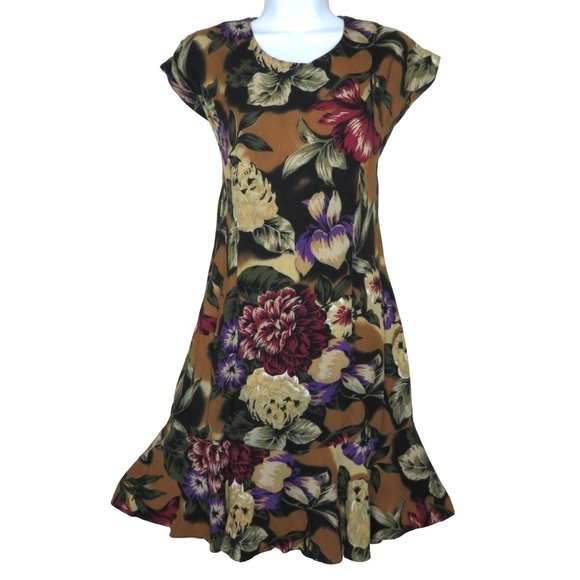 Vintage Sheri Martin Knee Length Shift Dress Floral Ruffle Hem Hawaiian MuuMuu - Picture 2 of 11